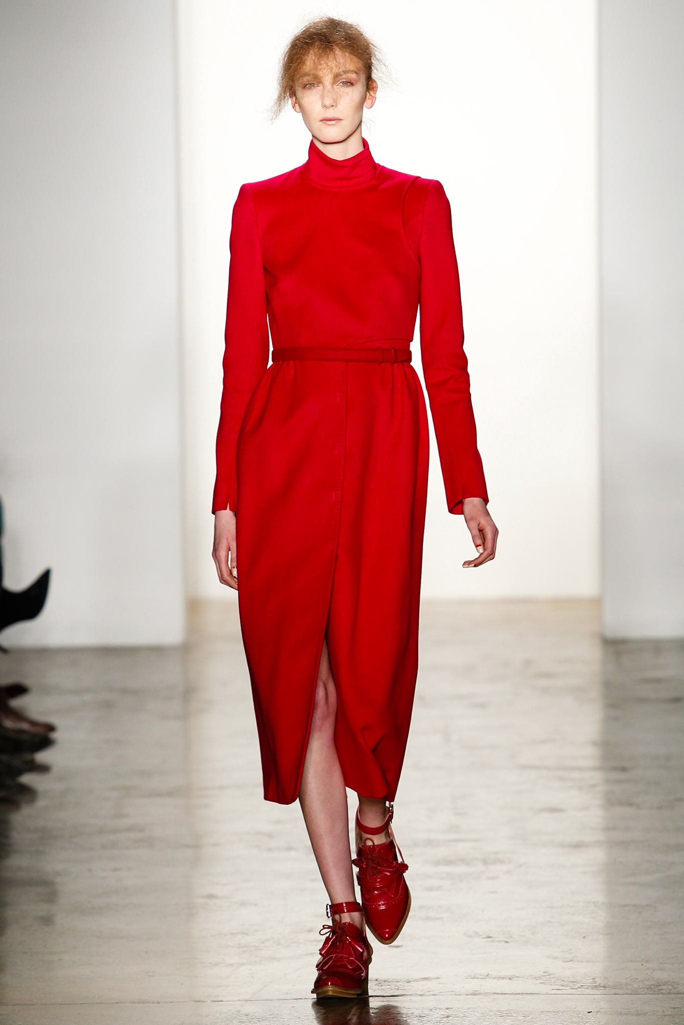 red fitted midi dress