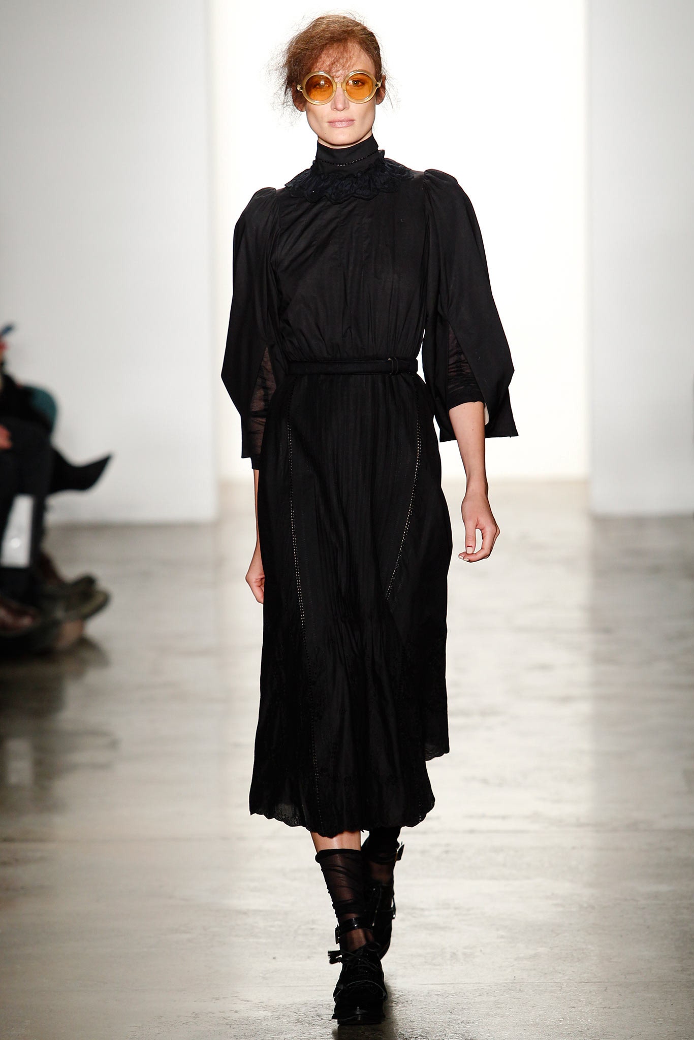 black silk long-sleeve dress