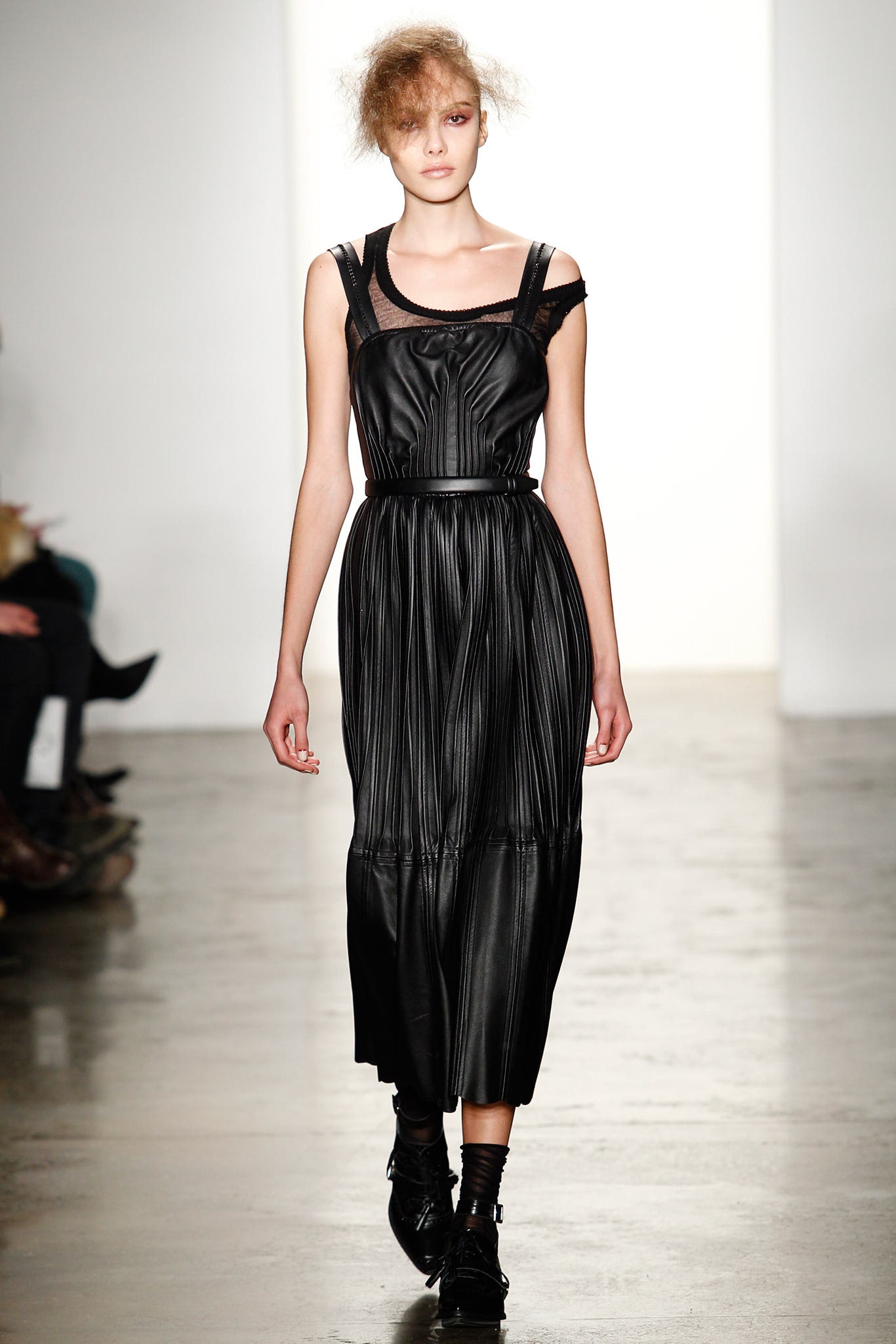 black leather pleated dress