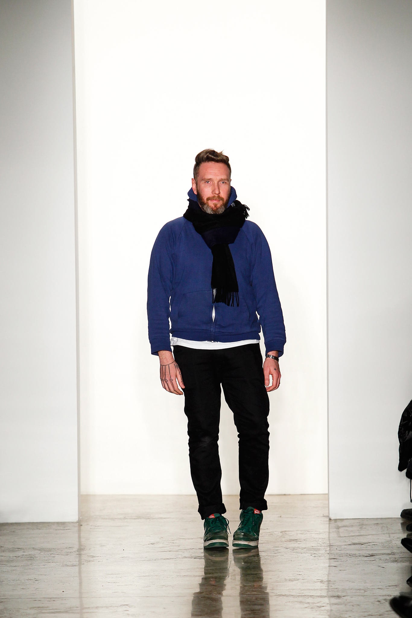 blue hoodie black pants