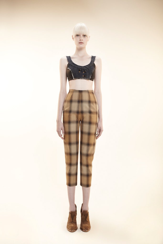 black leather top with checked pants