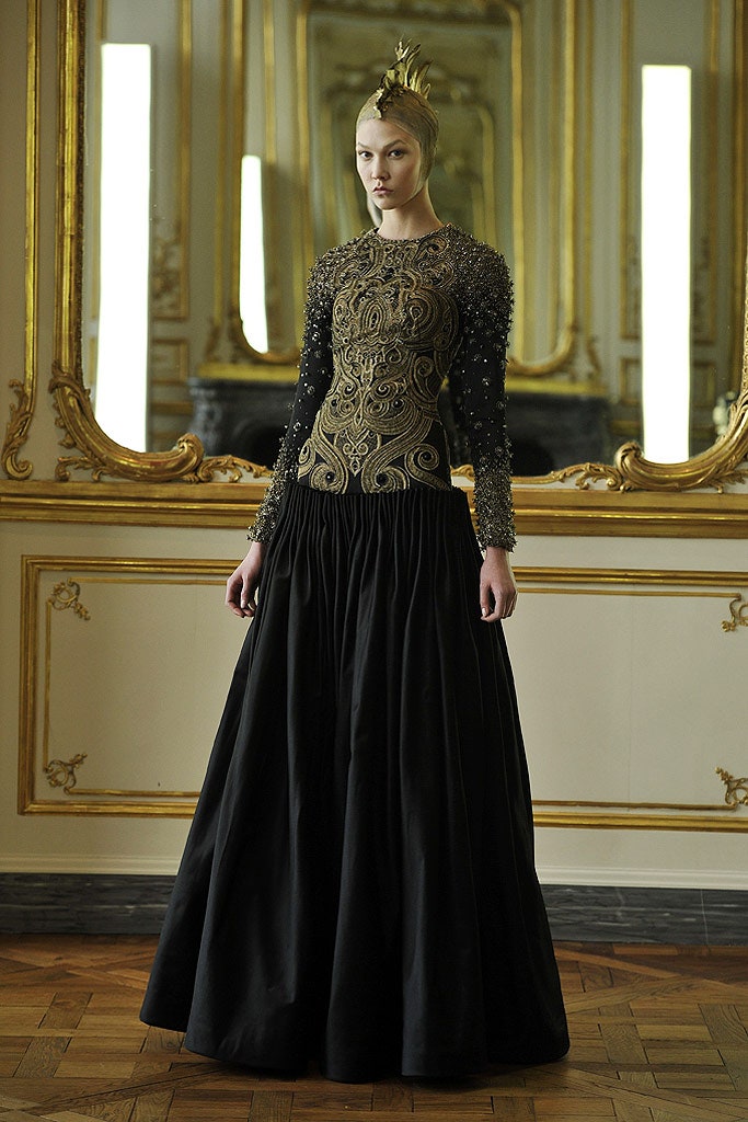 black and gold embroidered gown