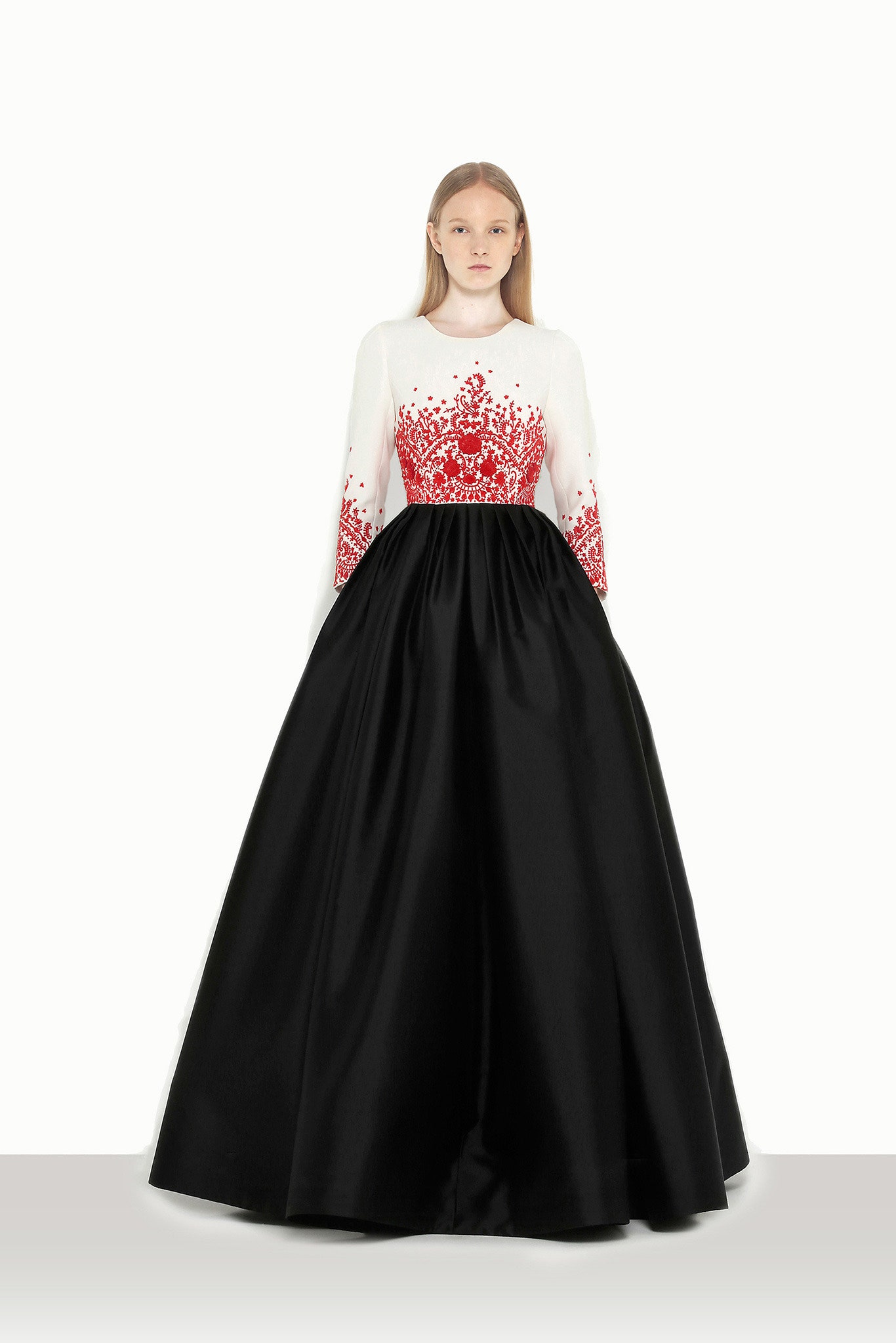 black and white embroidered gown