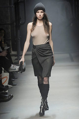 gray wool asymmetric fitted pleated skirt