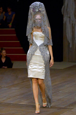 white silk fitted mini dress with gray lace cape
