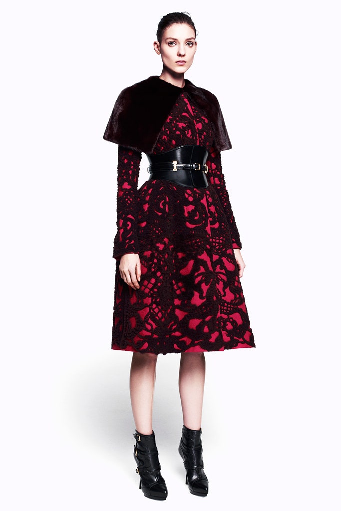 red lace midi dress with cape