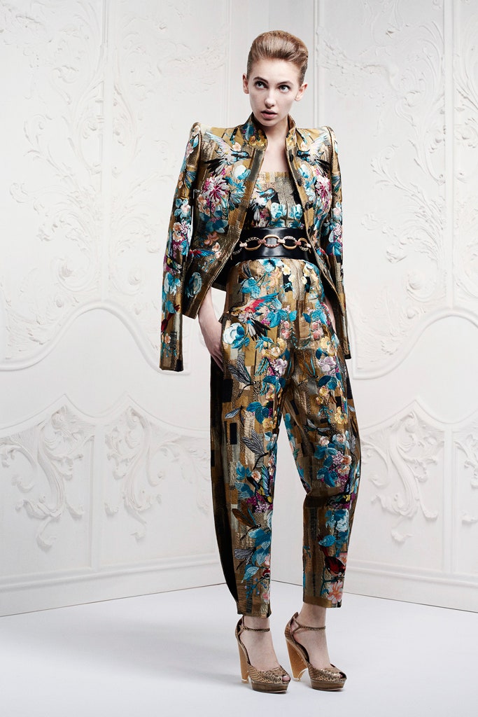 gold embroidered jacket and jumpsuit