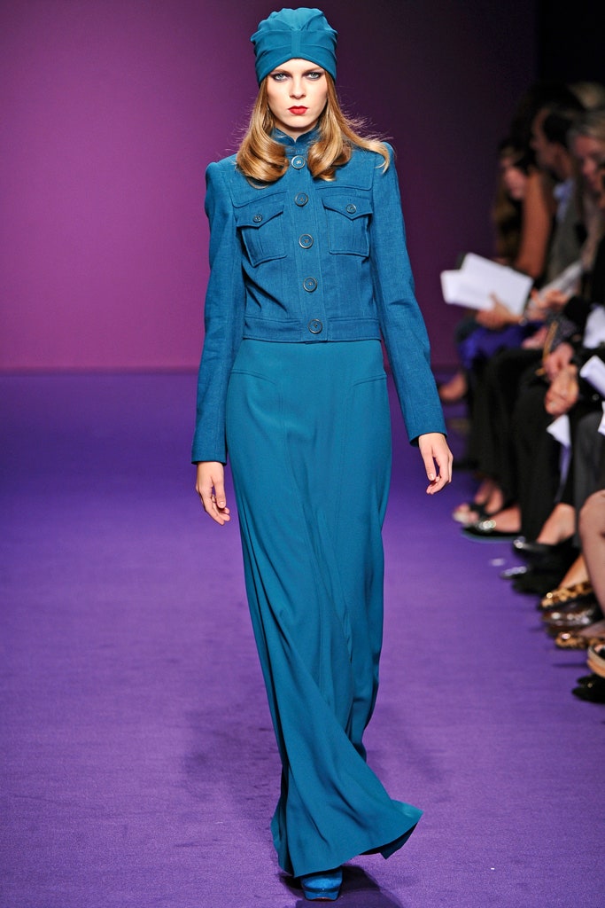 blue fitted maxi dress with hat