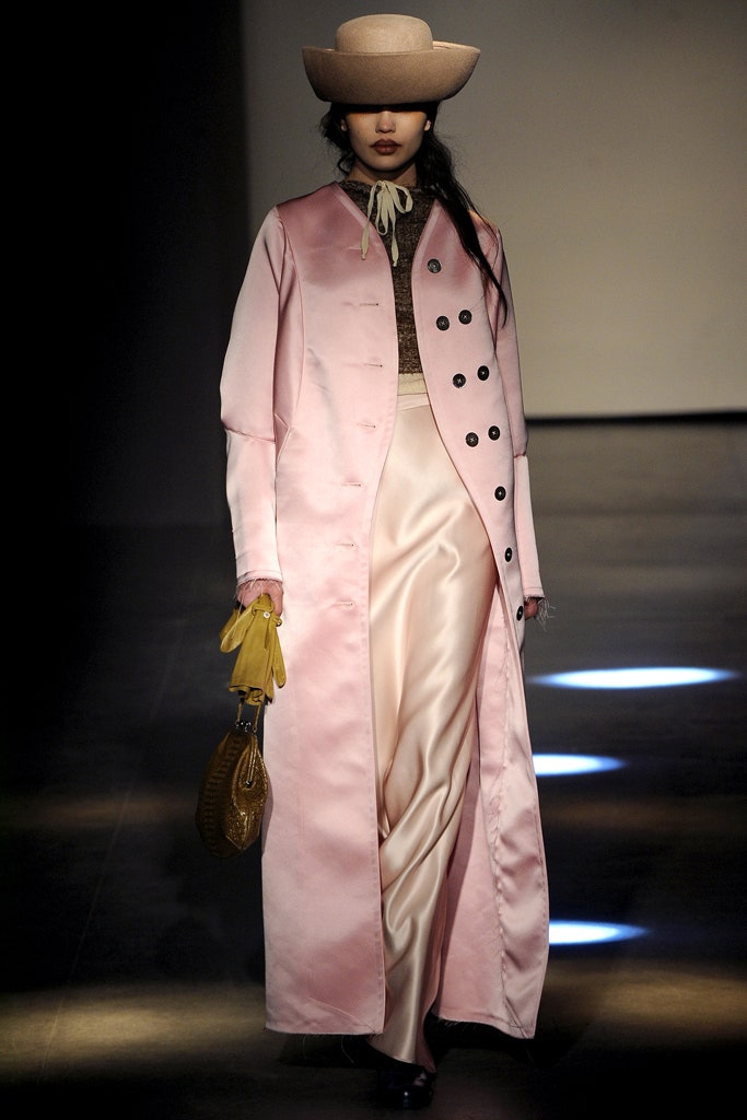 pink silk coat with brown top