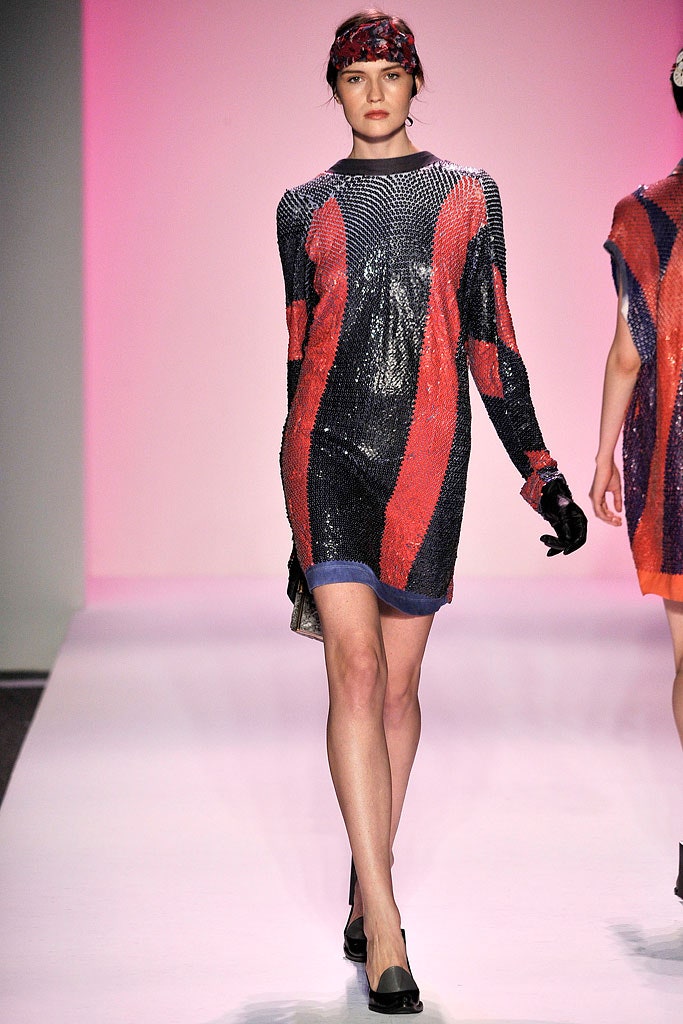 red and blue striped mesh dress