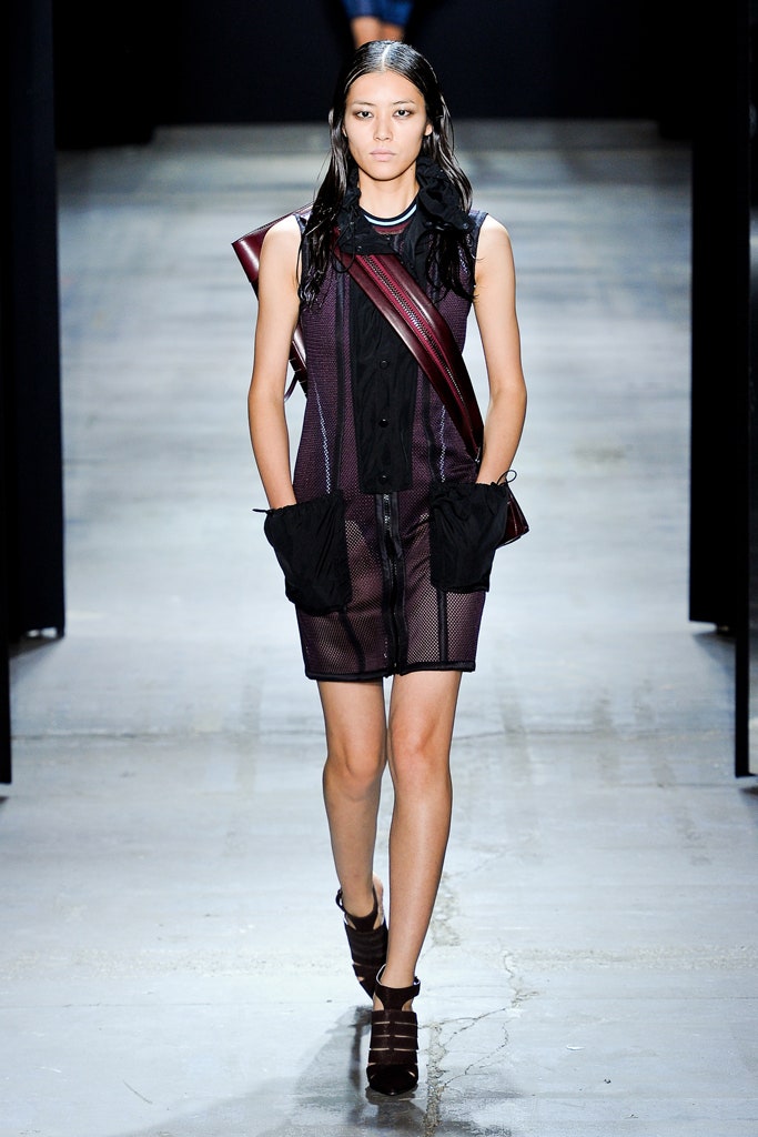 black mesh sleeveless collared fitted zippered pockets dress