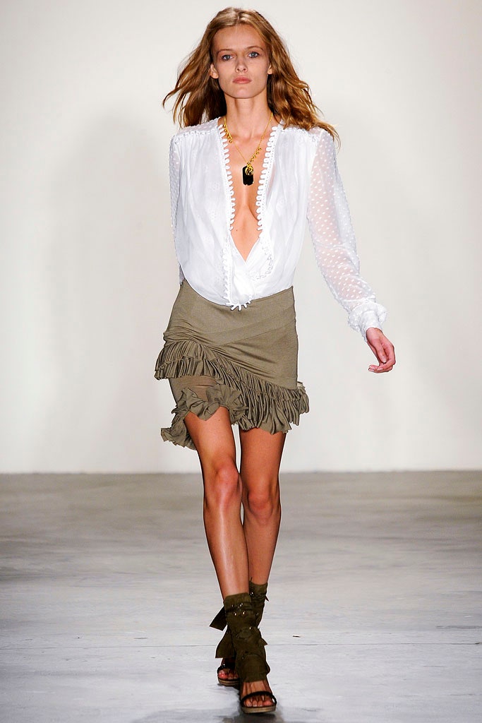 green cotton fitted fringed mini skirt
