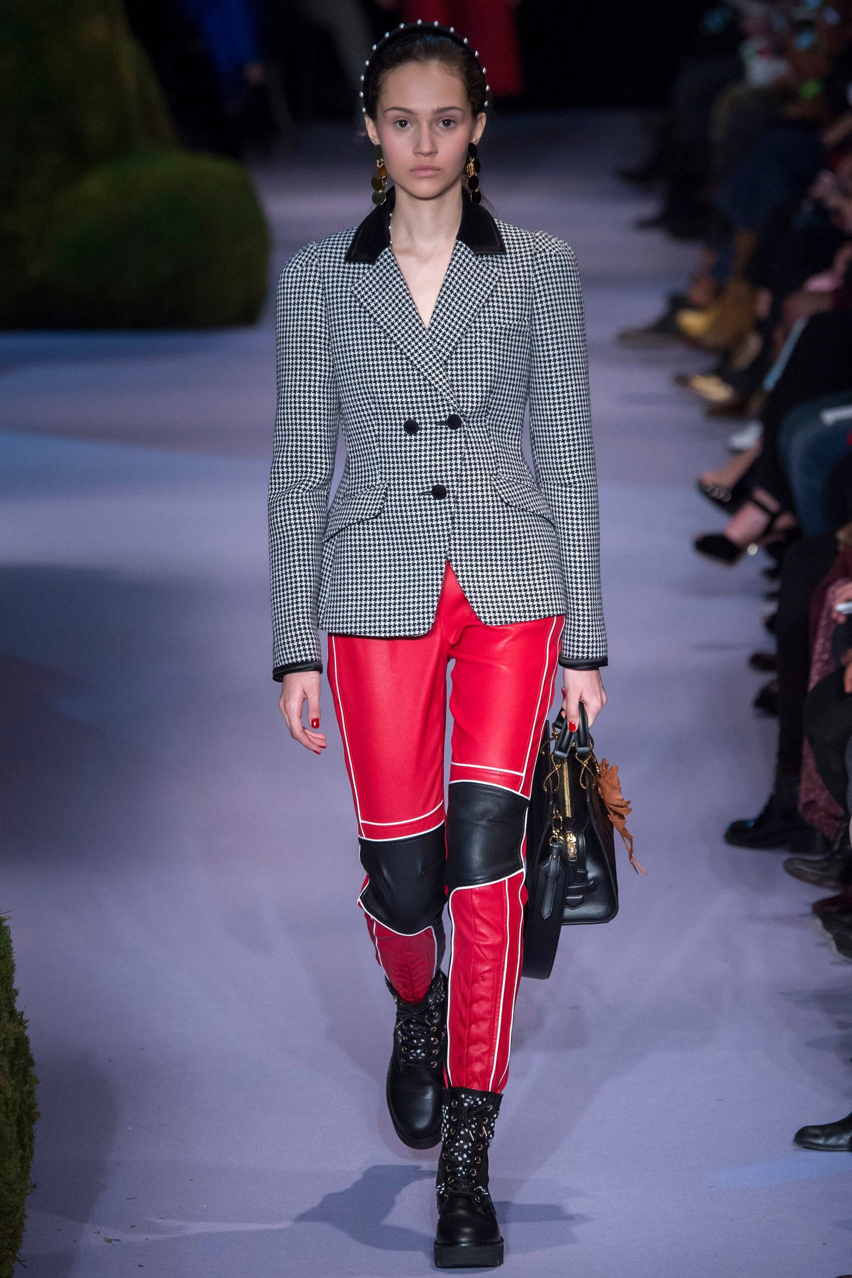 red leather fitted zippered pants
