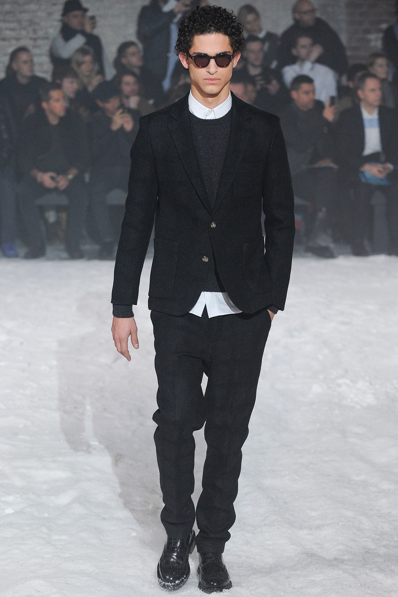 black tailored suit with white shirt