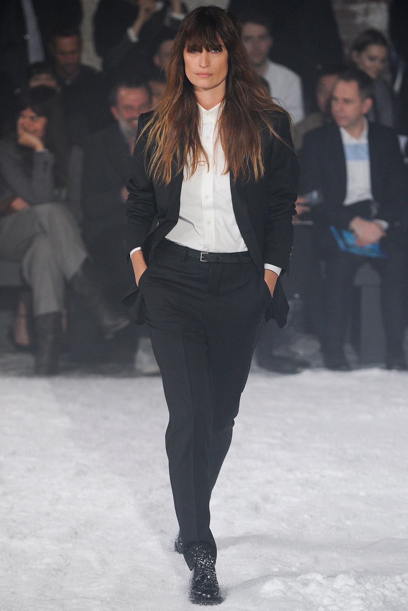 black tailored suit with white shirt
