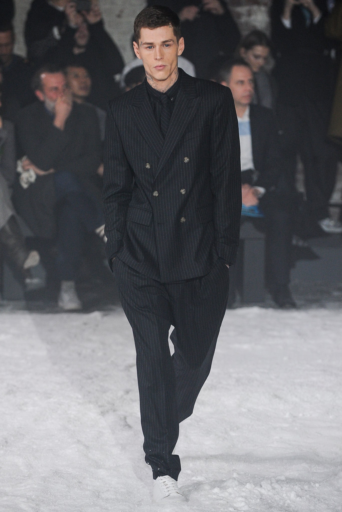 black and white striped tailored suit