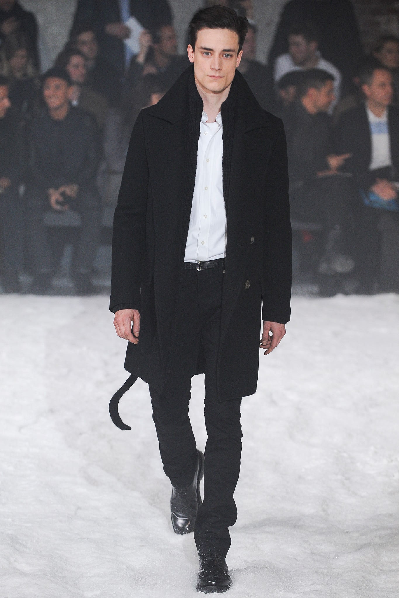 black wool coat with white shirt