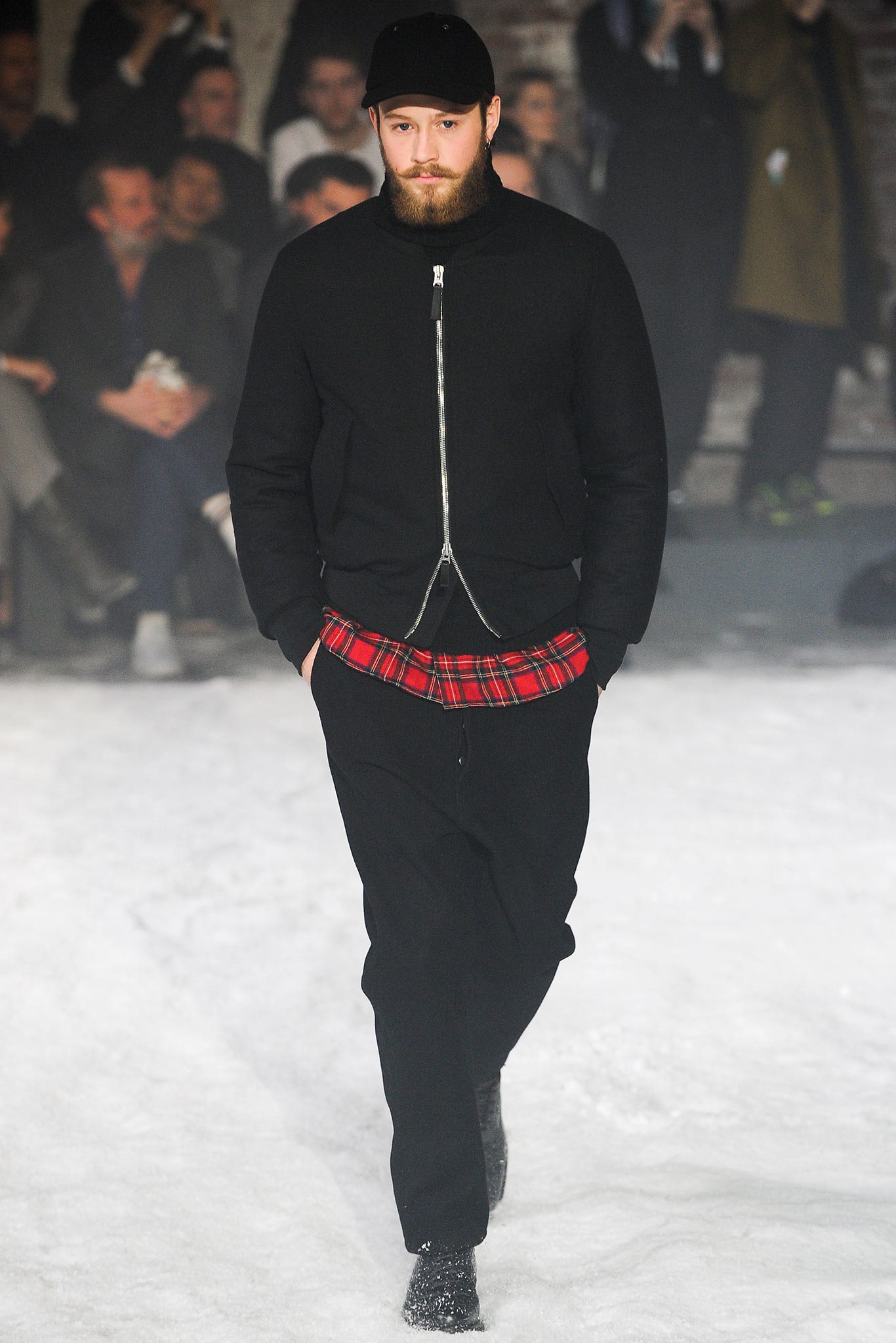 black jacket with red shirt