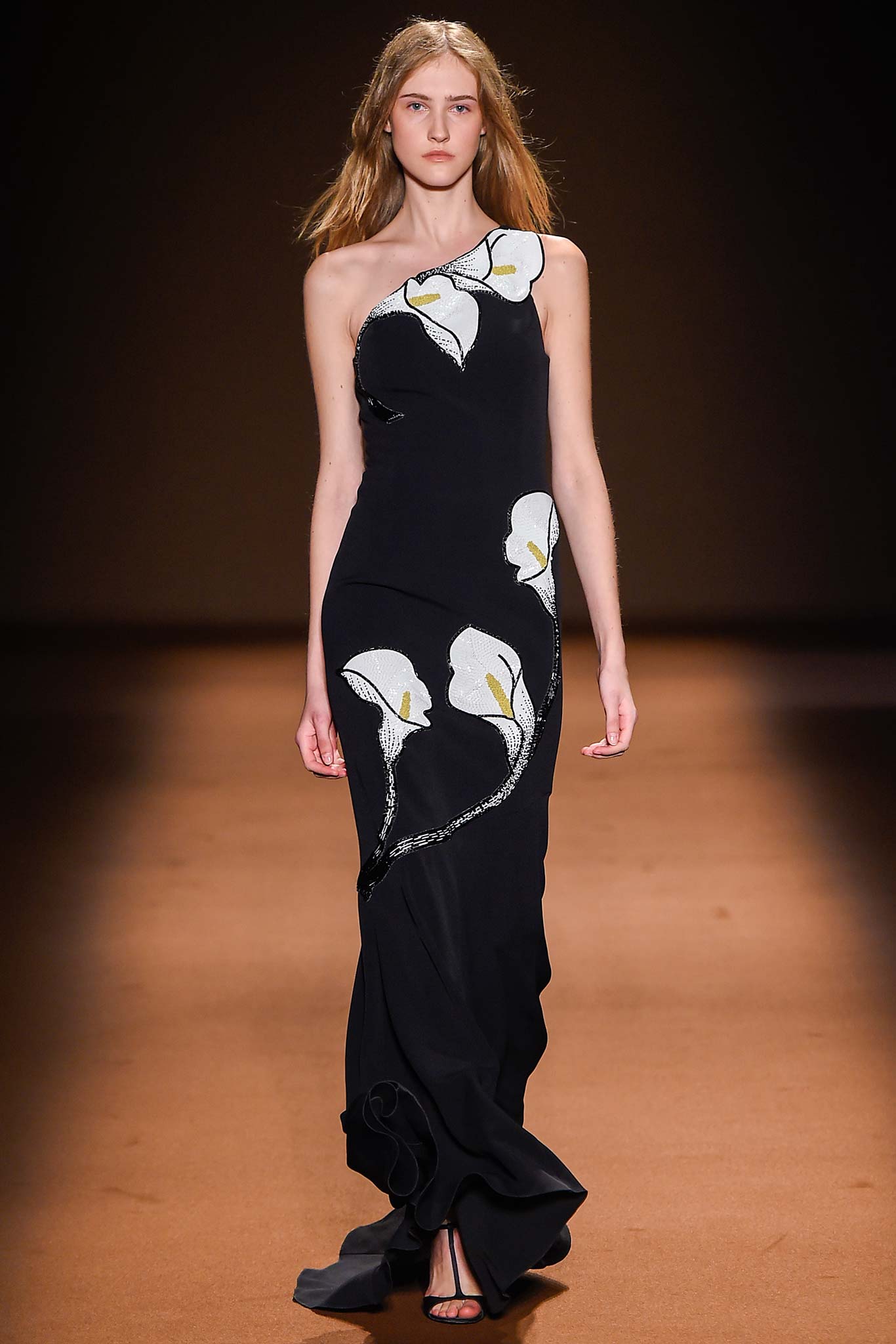 black silk asymmetric gown