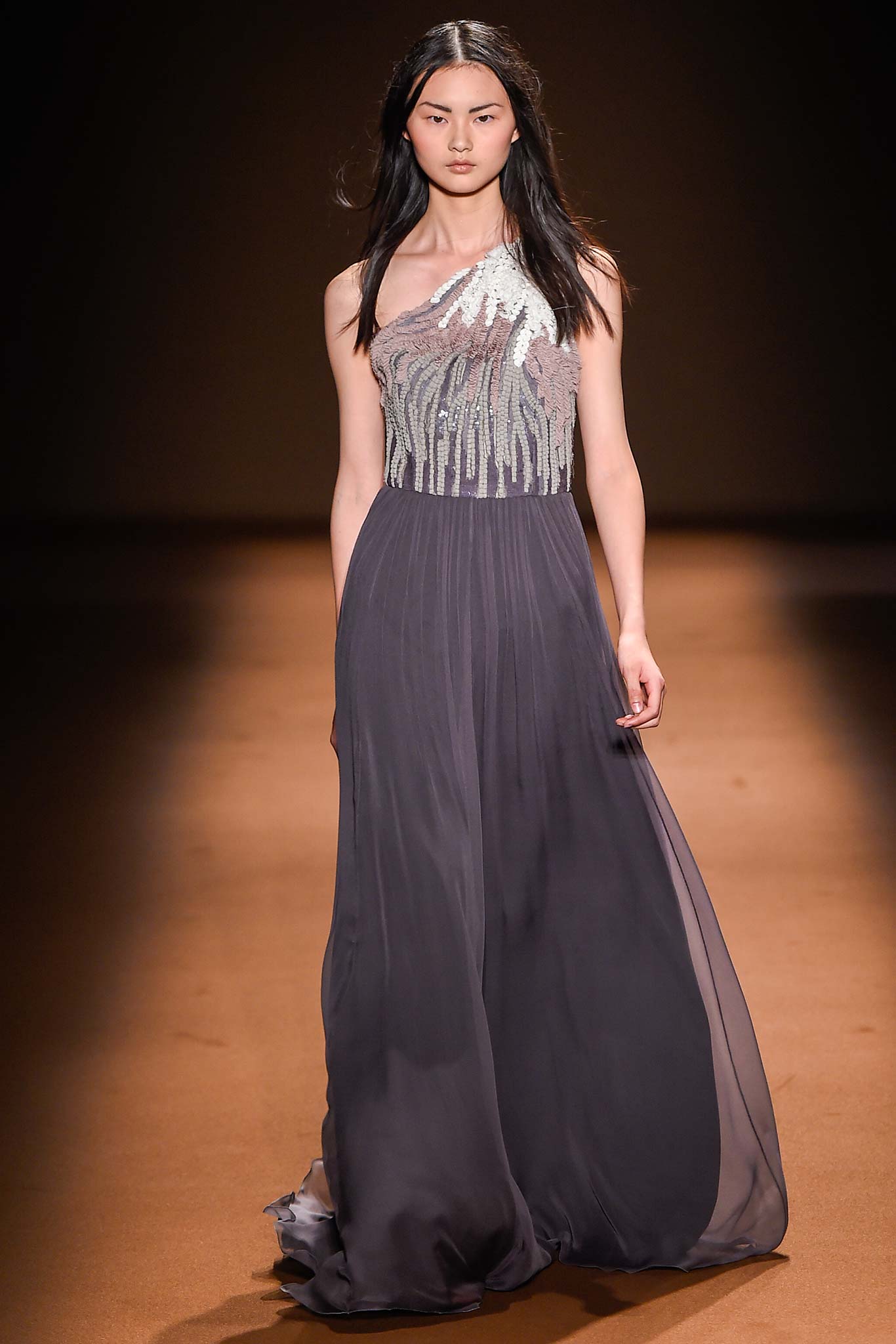 gray silk sleeveless gown