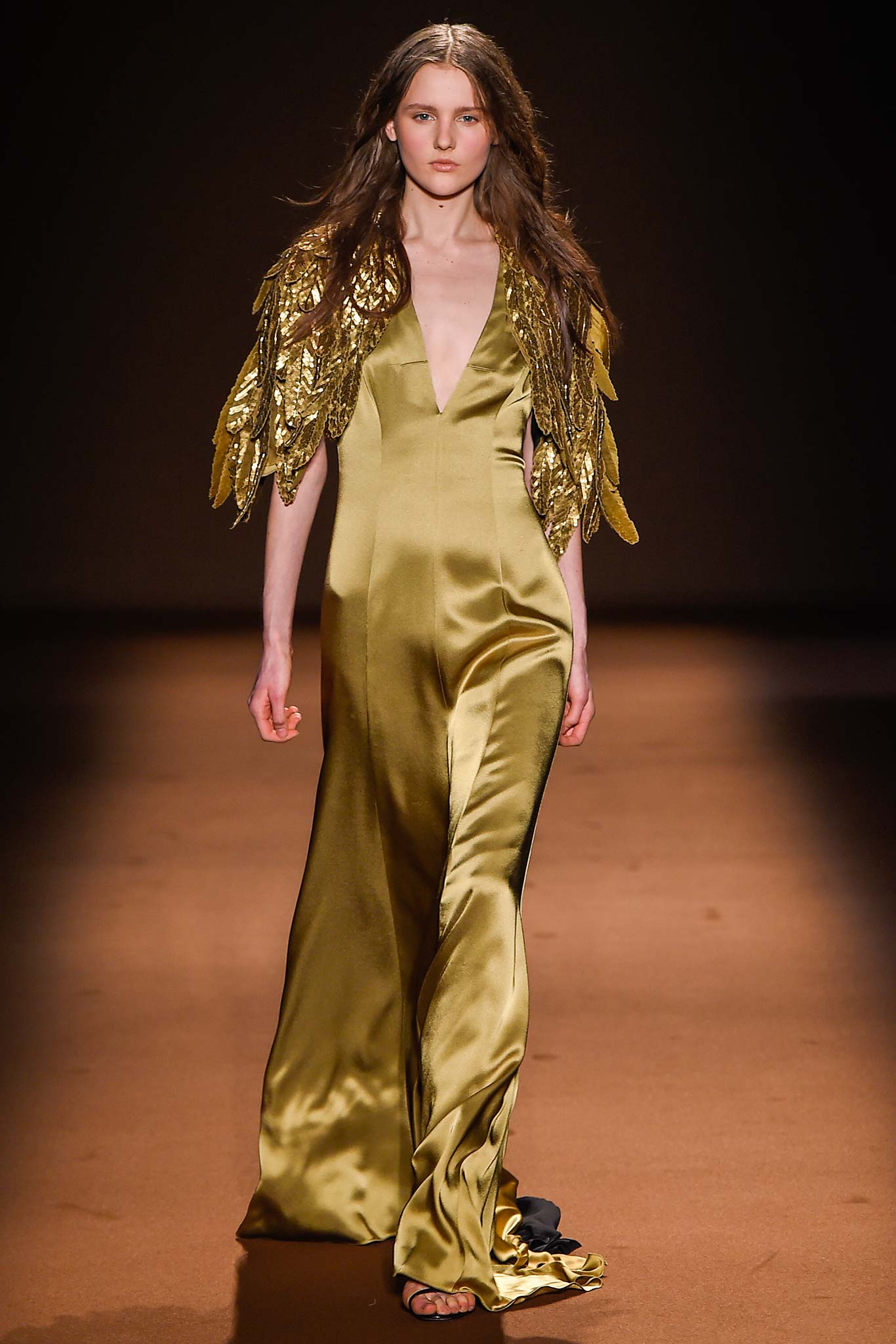 gold and green silk gown