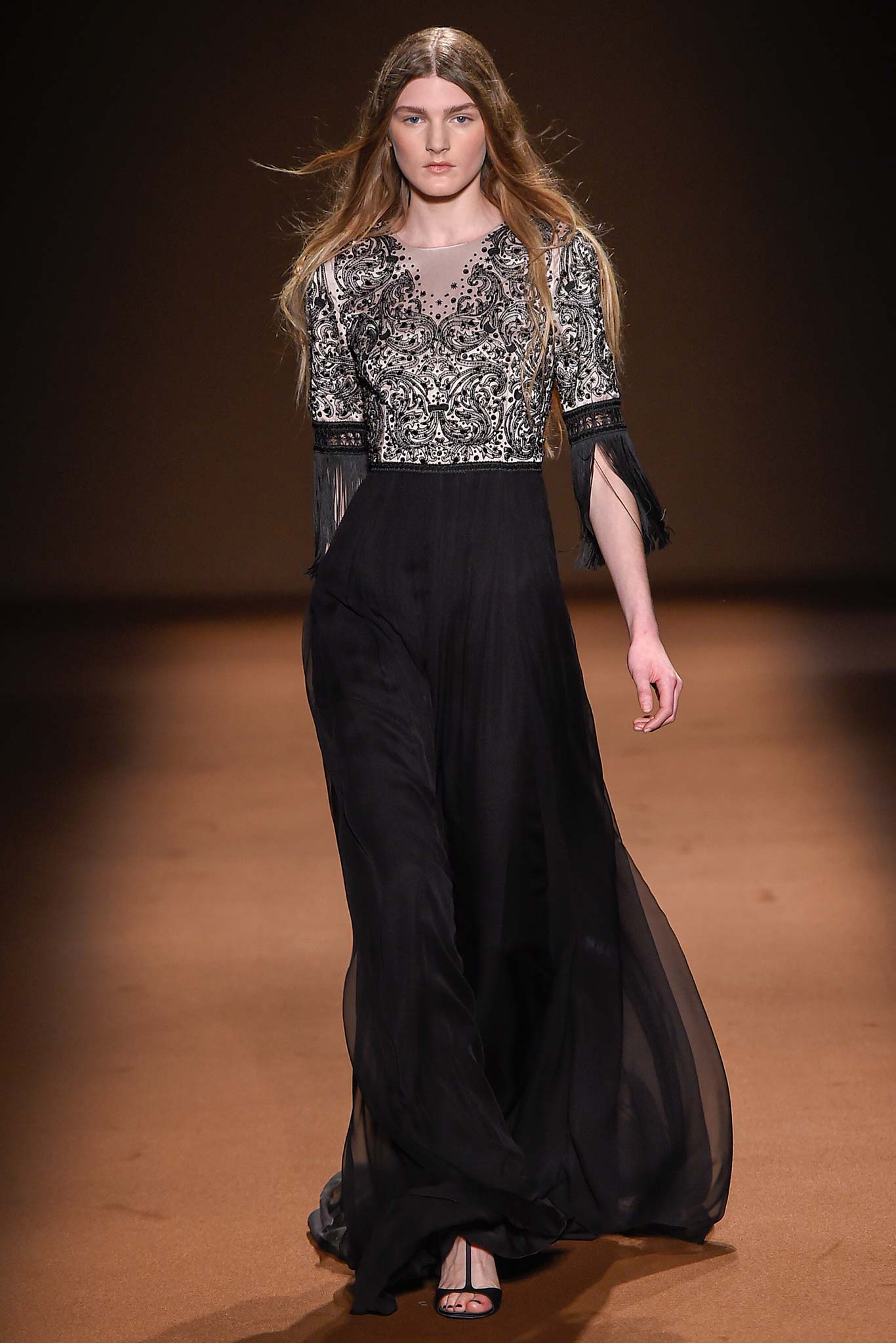 black silk embroidered gown