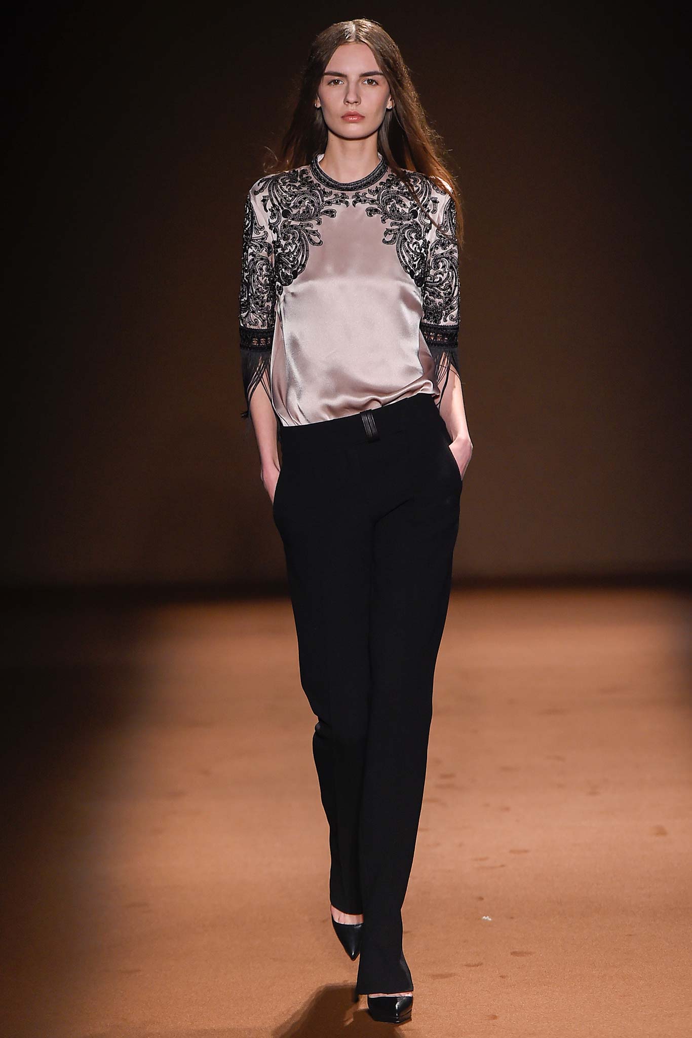 black wool tailored straight-leg pants