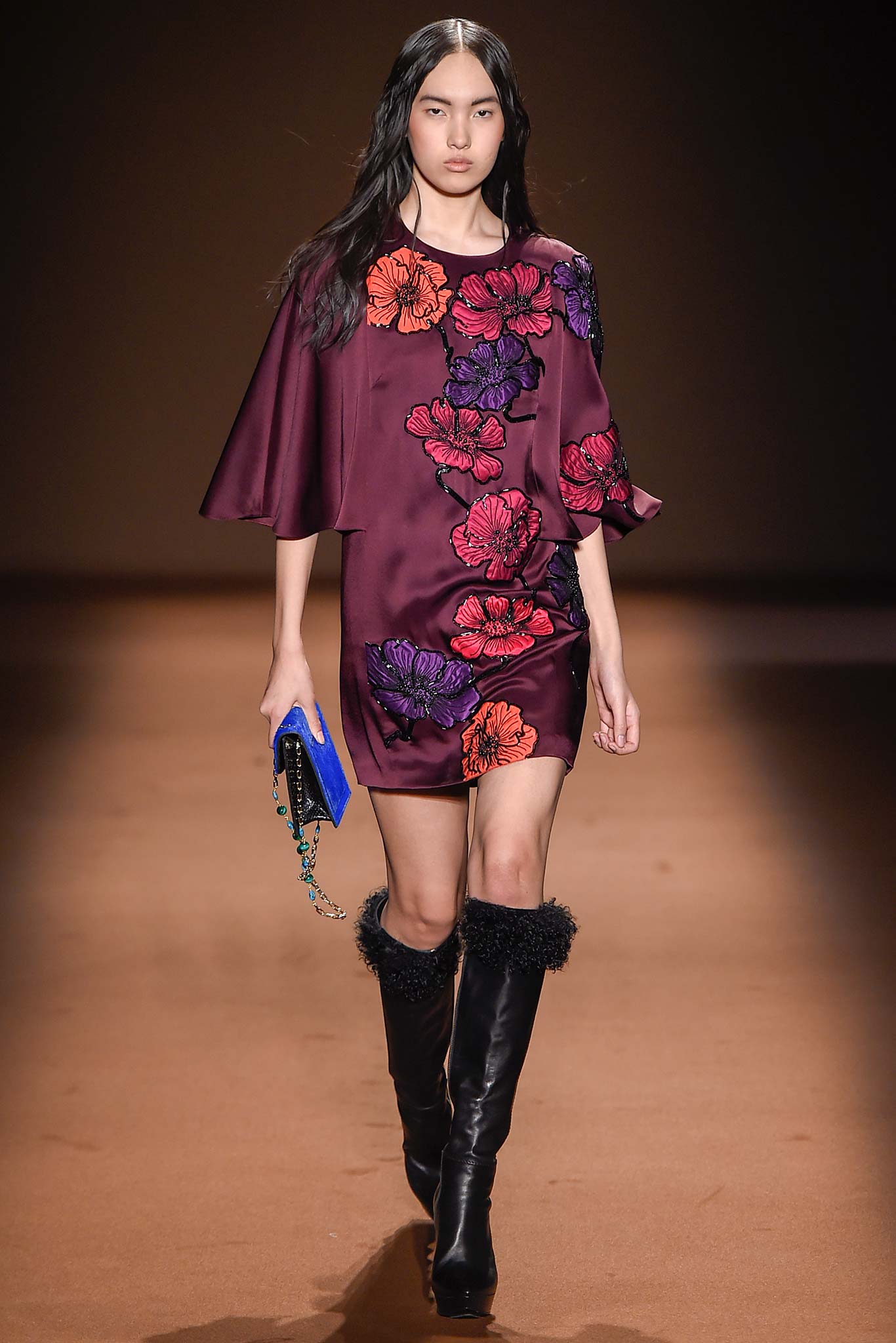 purple embroidered short dress