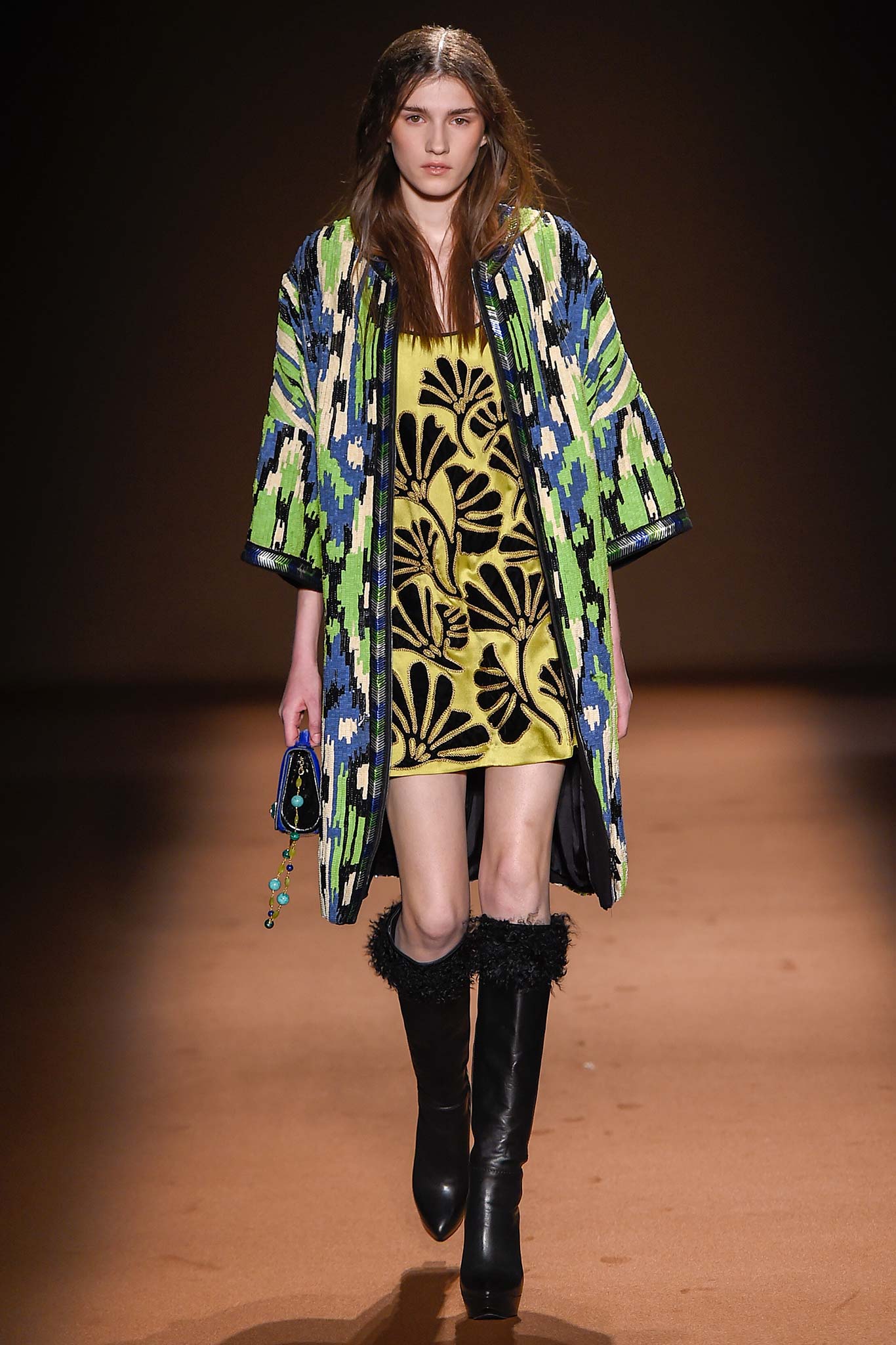 green silk long-sleeve relaxed embroidered coat