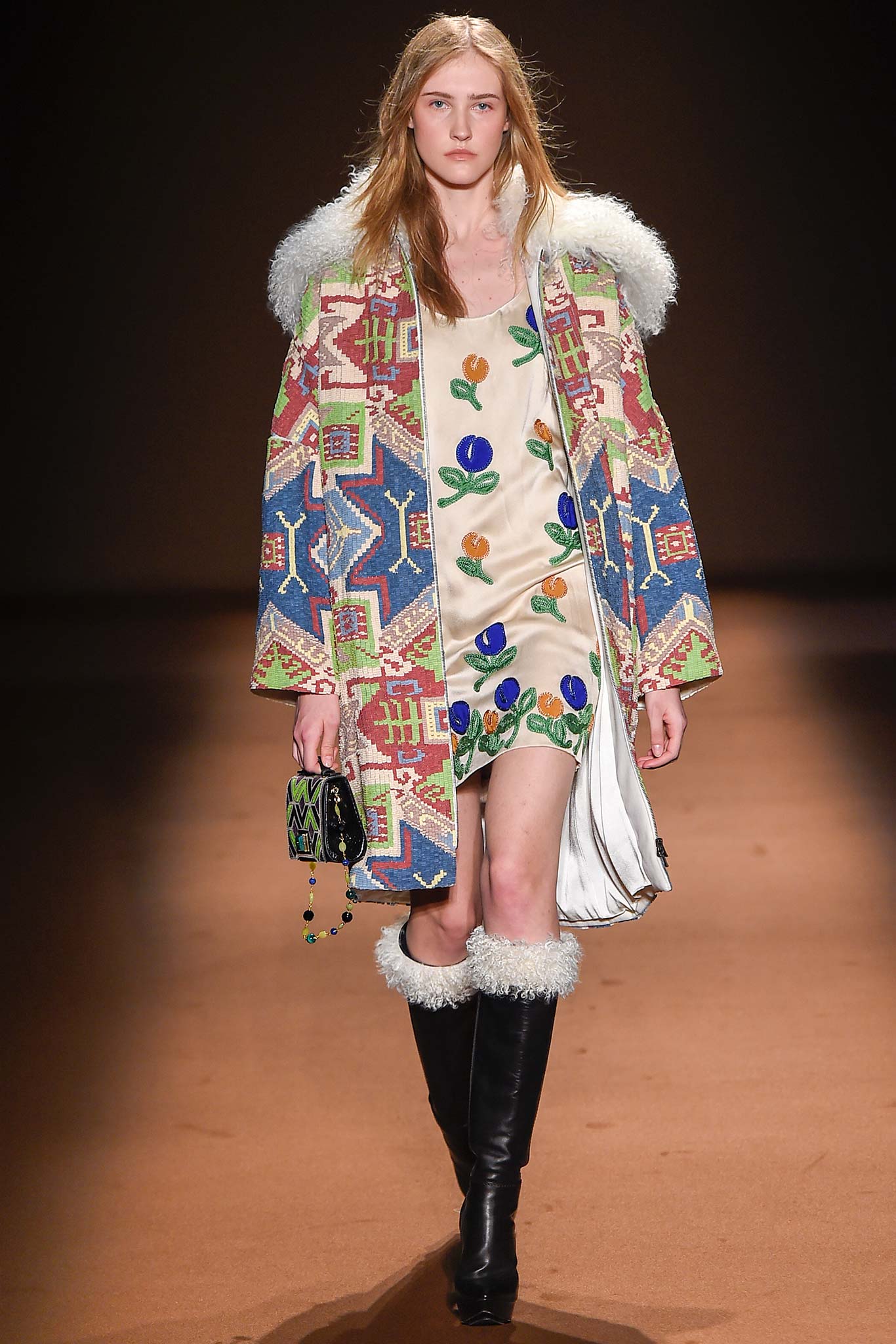 multi wool long-sleeve relaxed embroidered coat