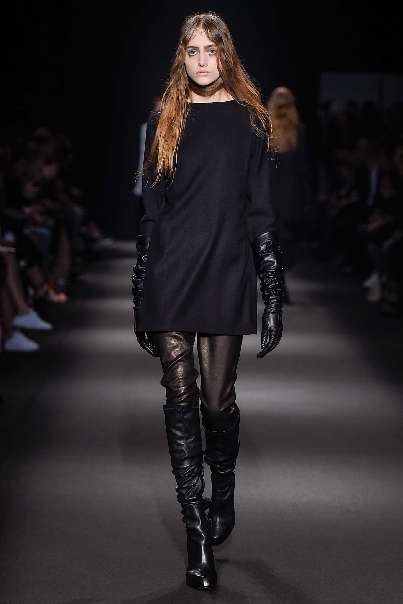 black cotton long-sleeve collared relaxed straight-leg short dress
