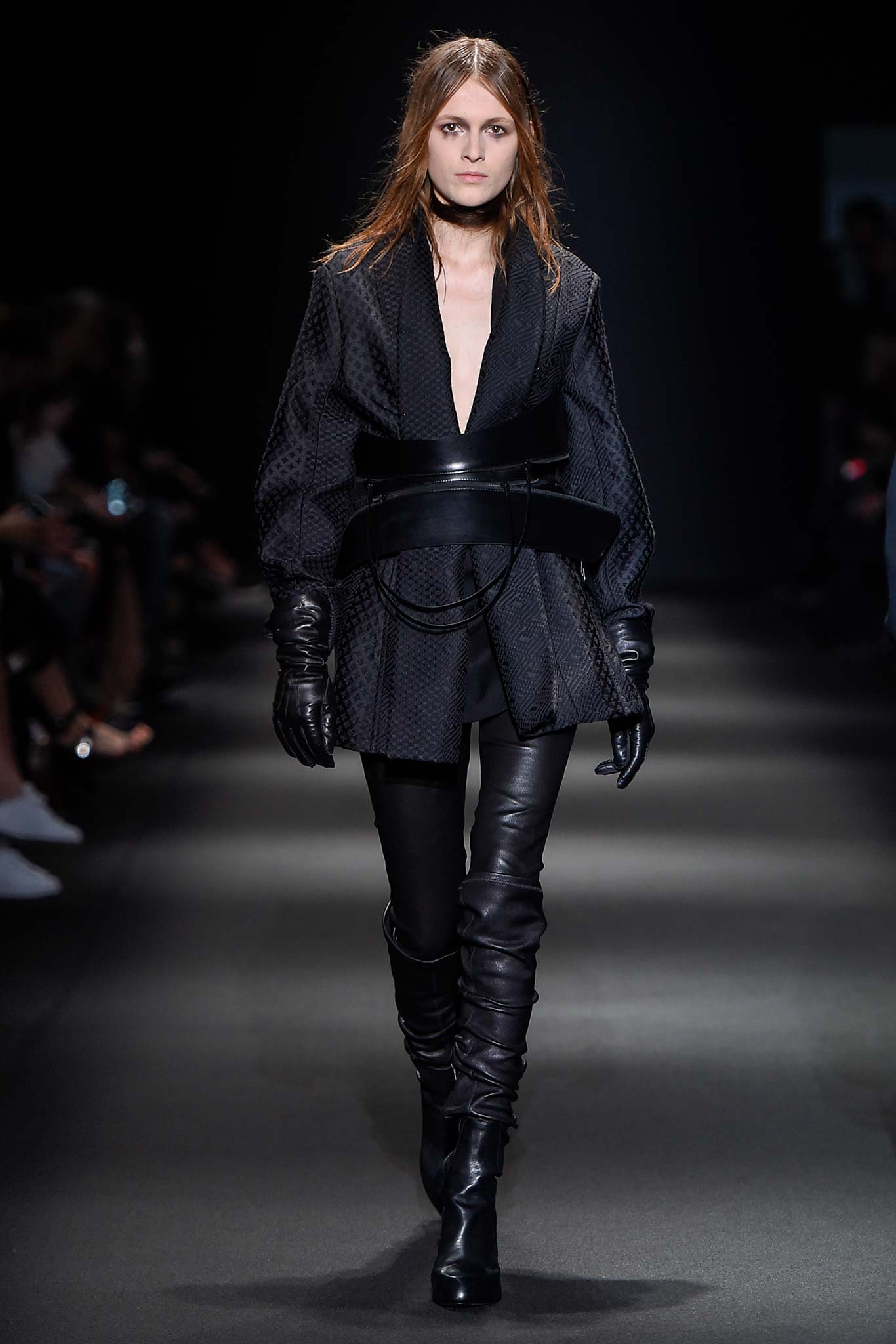 black silk long-sleeve v-neck fitted structured buttoned blazer