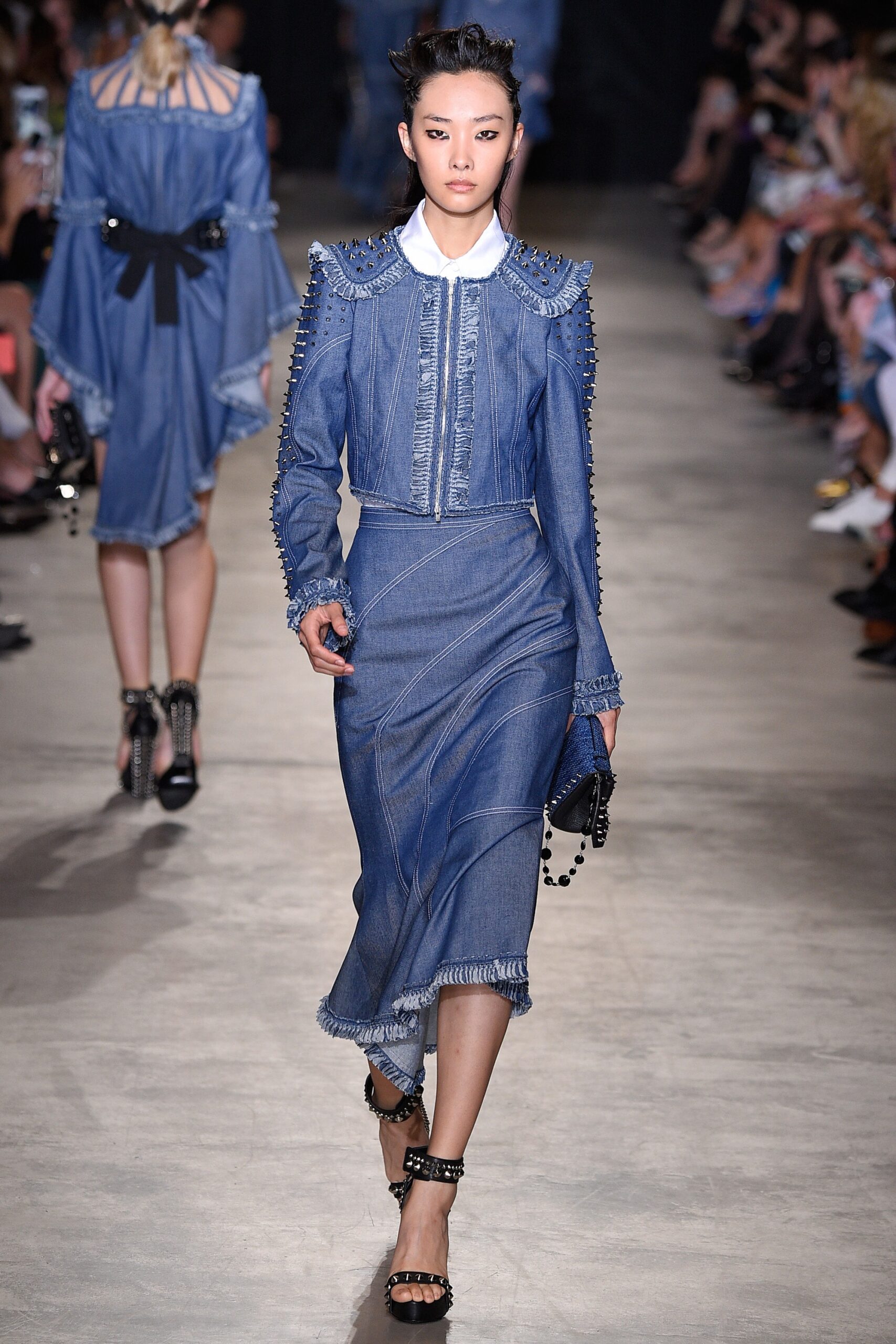 fitted blue denim dress
