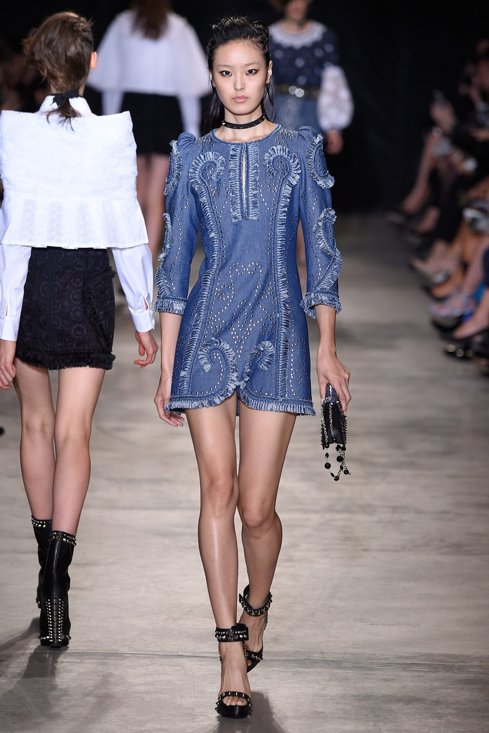 blue denim fitted dress