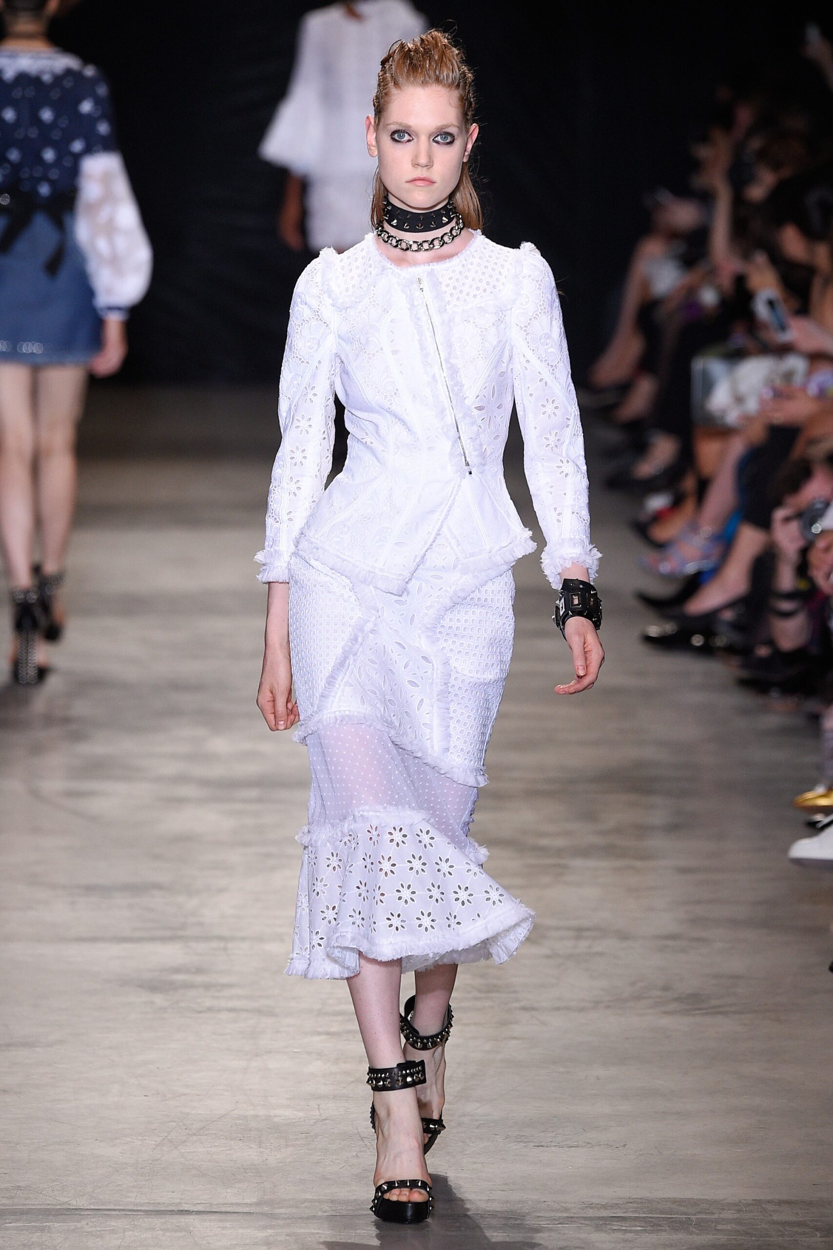 fitted white embroidered dress