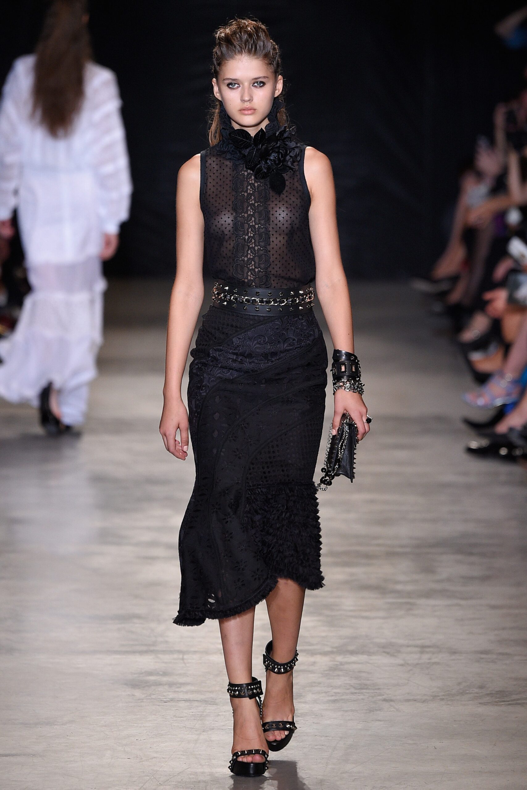 black silk fitted top and skirt