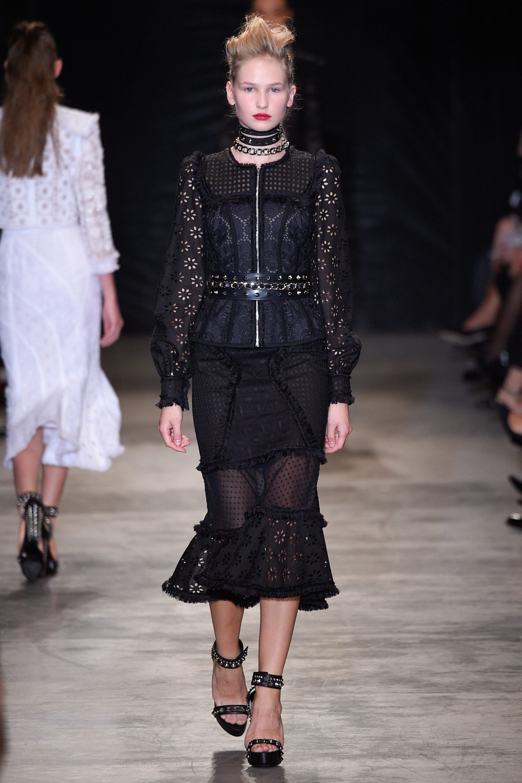 black fitted long-sleeve dress