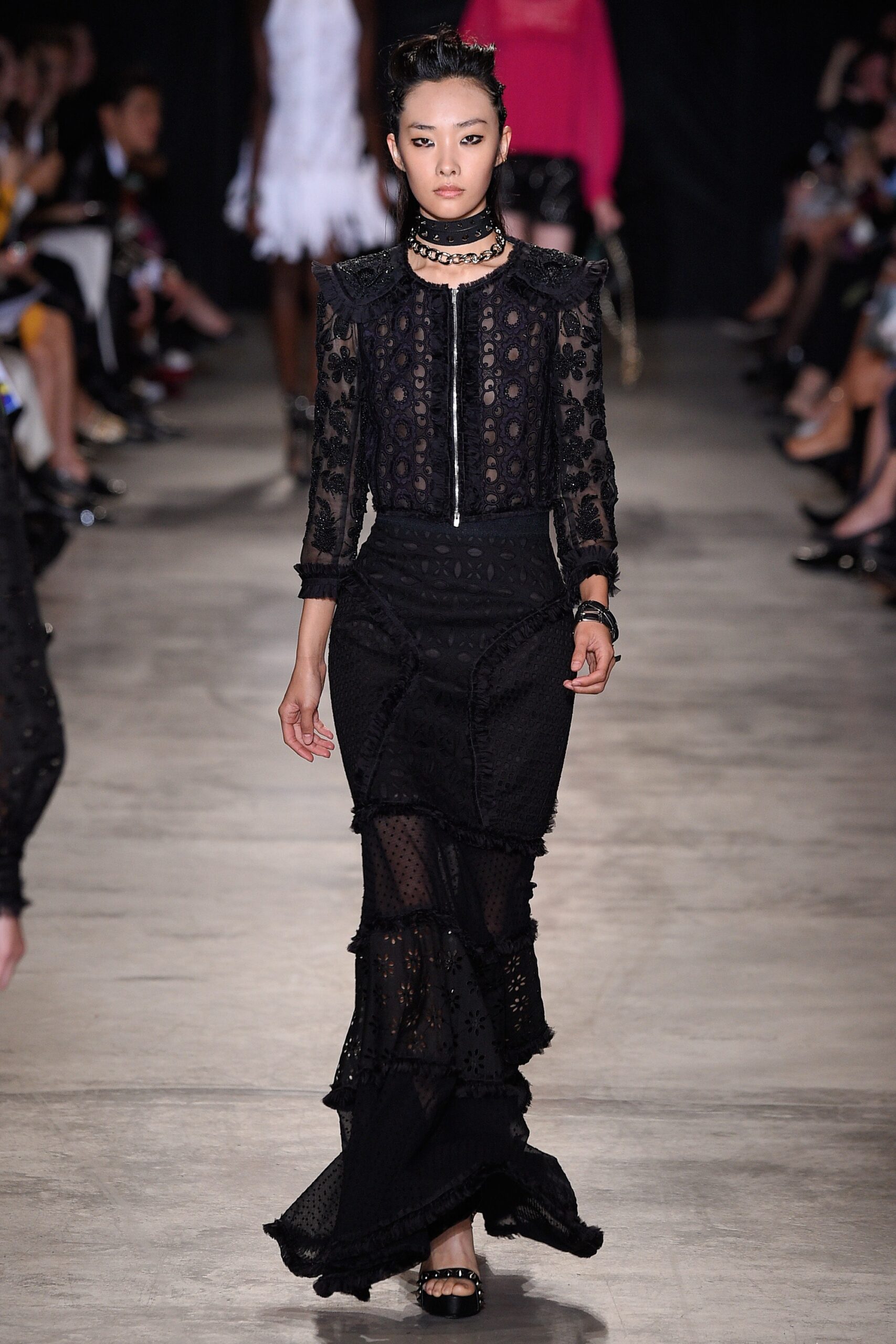 black lace fitted midi dress