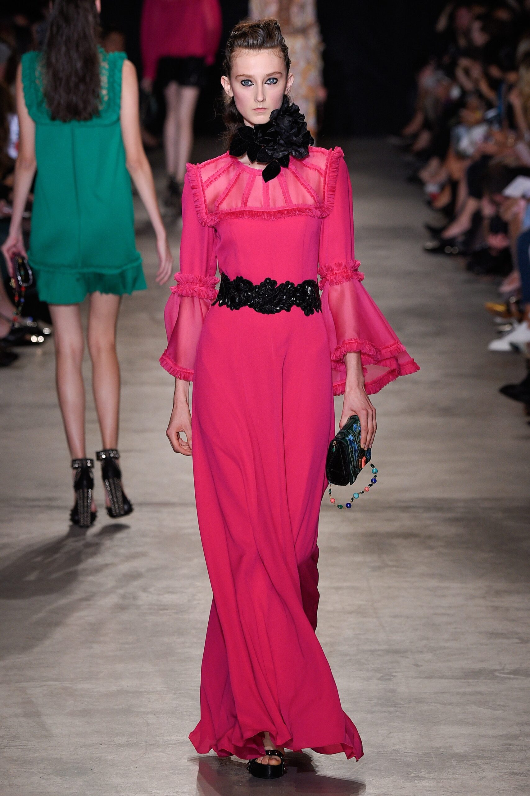 fitted pink silk gown