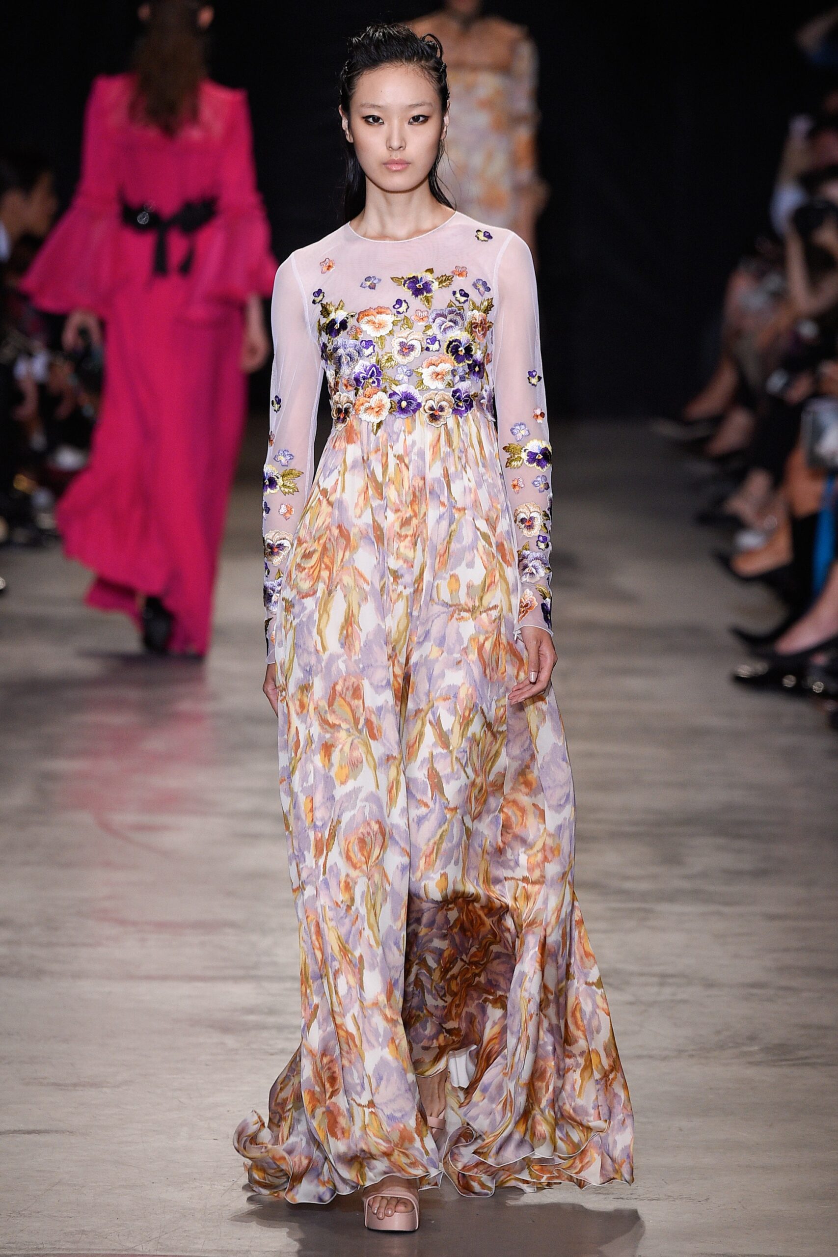 multi-colored silk embroidered gown