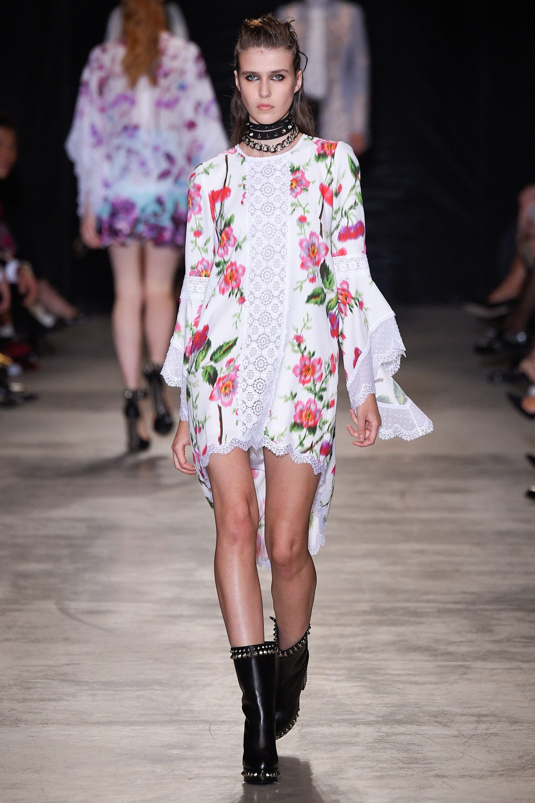 floral mini dress with black boots