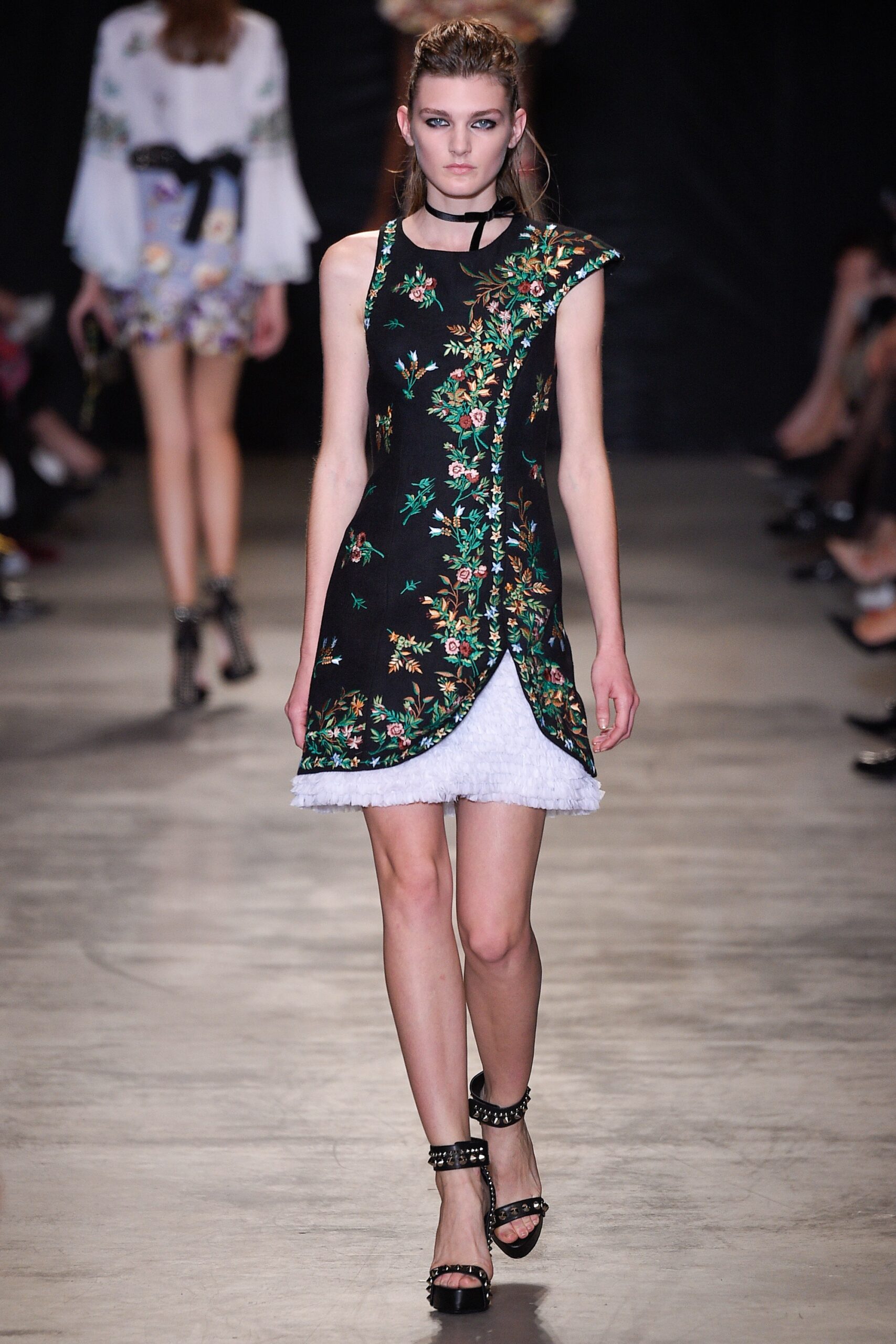 black and white embroidered mini dress