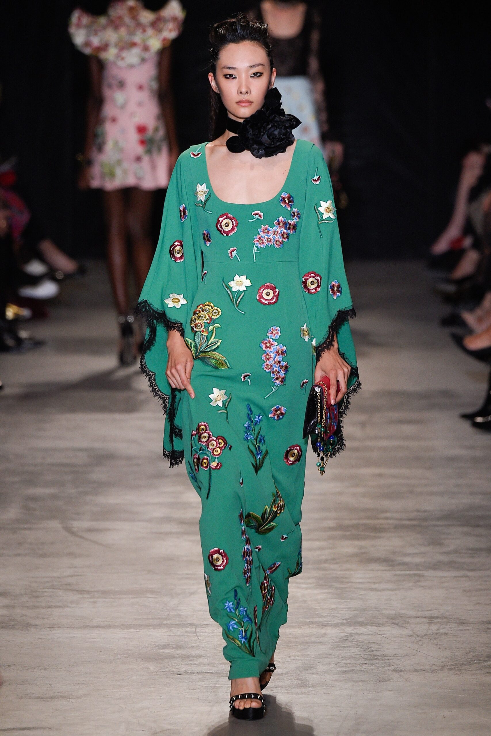 green embroidered maxi dress