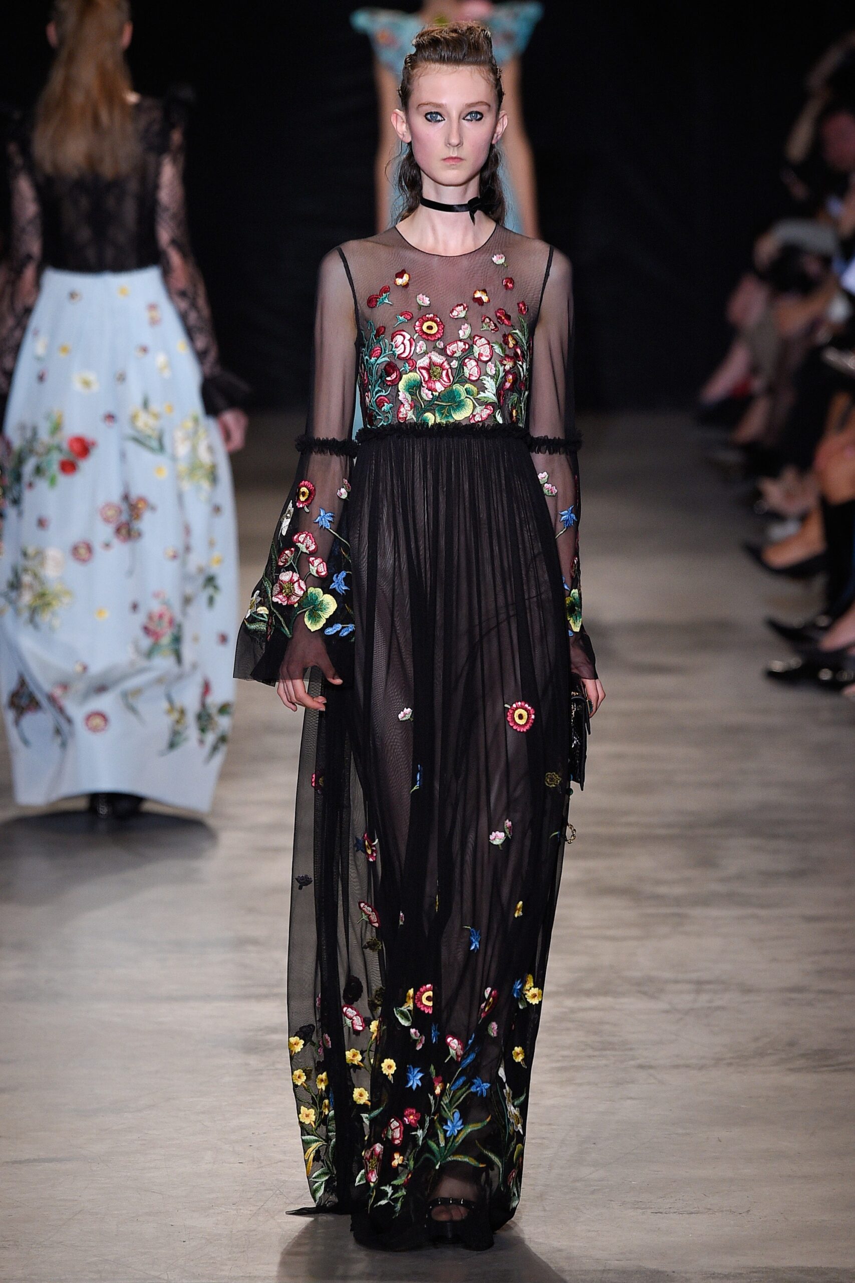 black sheer embroidered gown
