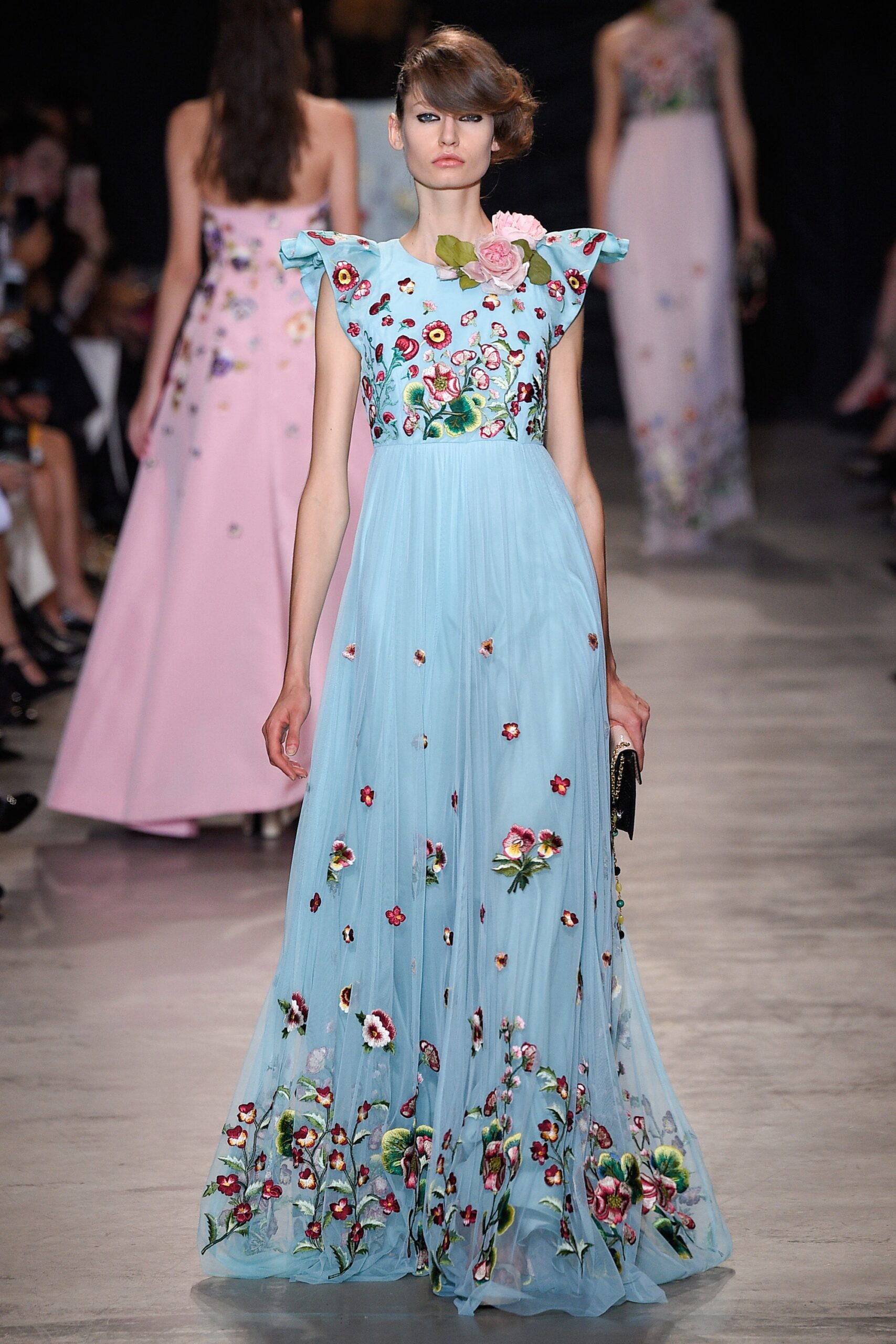 blue chiffon embroidered gown
