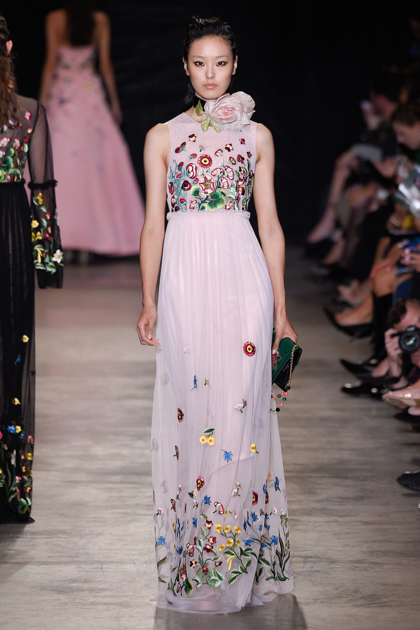 pink embroidered maxi gown