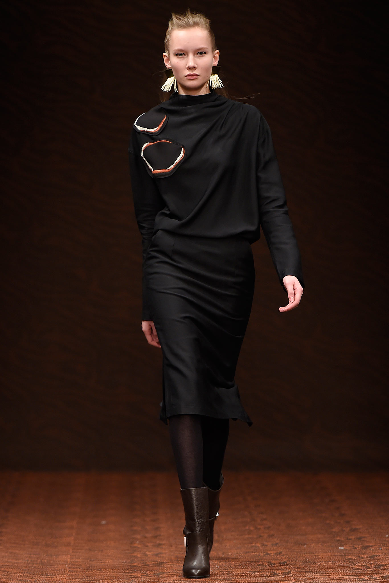 black silk draped midi dress