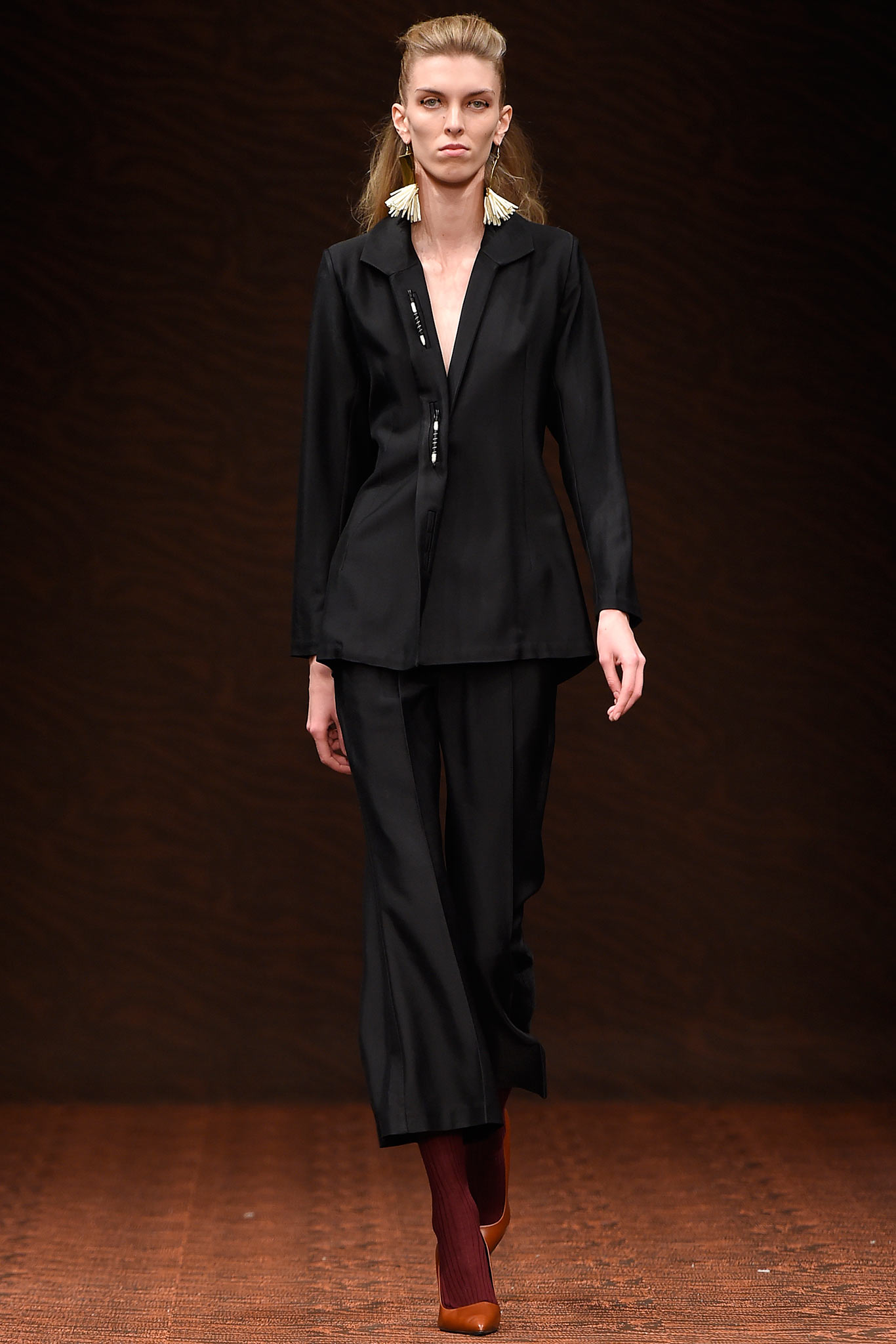 black silk fitted blazer and pants