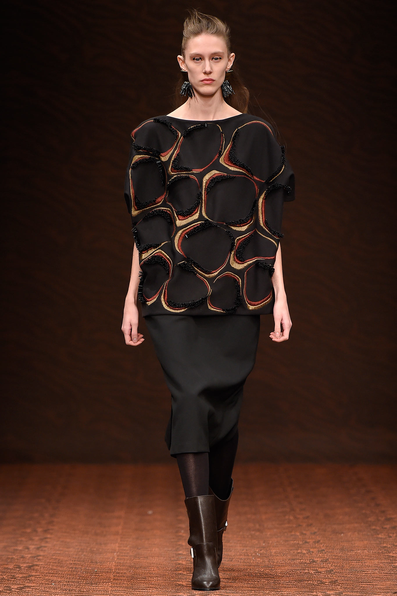 black silk layered top with midi skirt