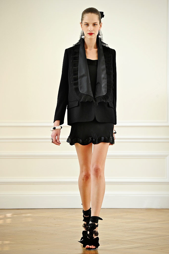 black ruffled blazer and dress